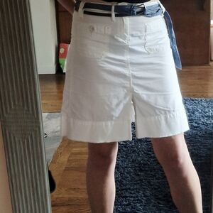 G1 Basic Goods Anthropologie Destress White Denim Skirt Cargo Raw Hem Leg Slit M